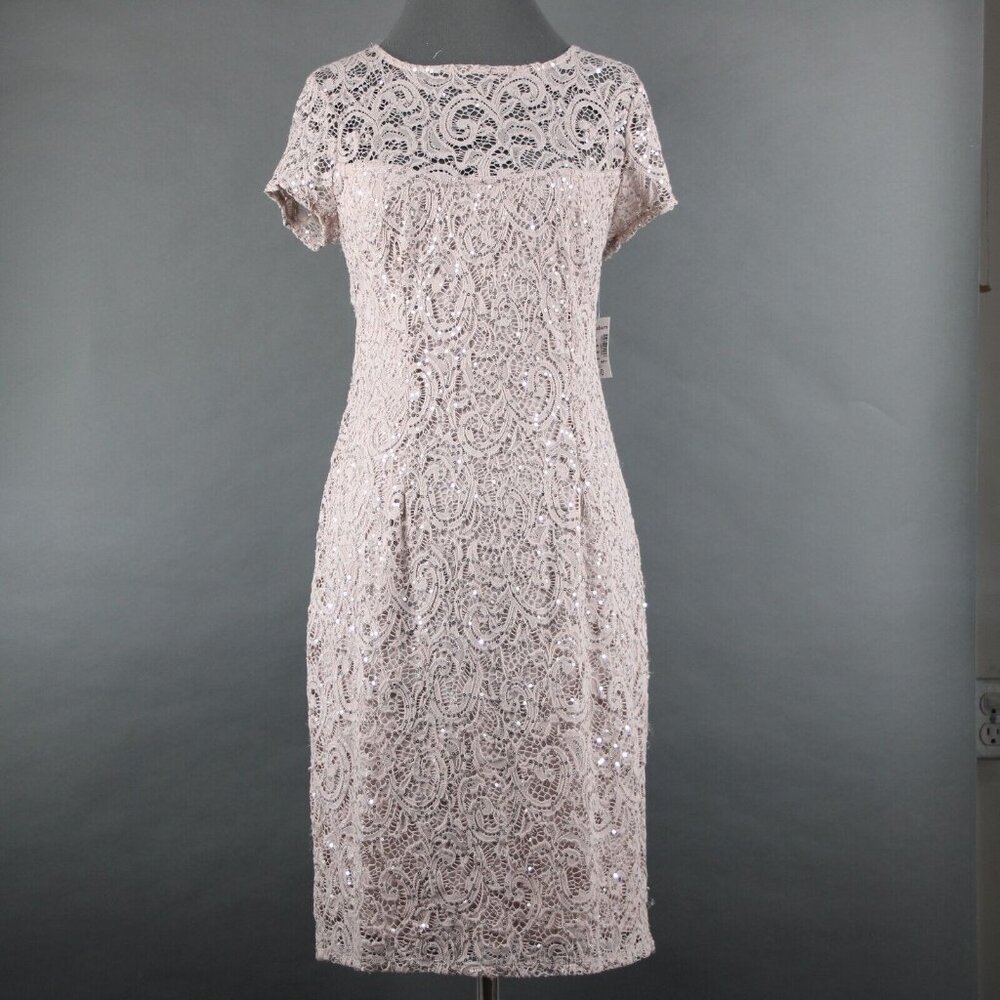 Dress Barn Sz 10 Mauve Lavender Silver Sequin Lined Eyelets Nylon Dress - Picture 2 of 16